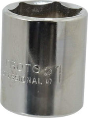 Proto - 1", 1/2" Drive, Standard Hand Socket - 6 Points, 1-9/16" OAL, Chrome Finish - Strong Tooling