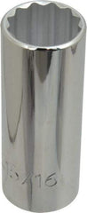 Proto - 15/16", 1/2" Drive, Deep Hand Socket - 12 Points, 3-1/4" OAL, Chrome Finish - Strong Tooling