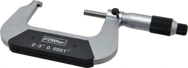 Fowler - 2 to 3" Range, 0.0001" Graduation, Mechanical Outside Micrometer - Ratchet-Friction Thimble, Accurate to 0.0002" - Strong Tooling