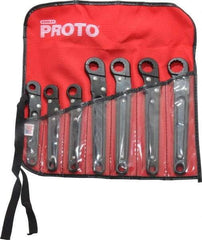 Proto - 7 Piece, 3/8" to 3/4", 12 Point Flare Nut Wrench Set - Inch Measurement Standard, Black Oxide Finish, Comes in Nylon Roll - Strong Tooling