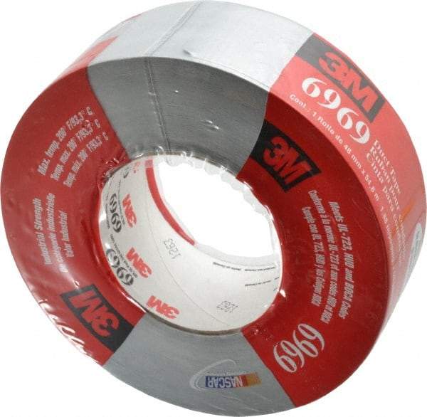 3M - 2" x 55m Silver Duct Tape - 10.7 mil, Rubber Adhesive, Polyethylene Film Backing, 32 Lb/ln Tensile Strength, 200°F Max, Series 6969 - Strong Tooling