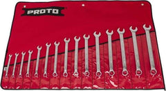 Proto - 15 Piece, 7 to 21mm, 12 Point, Combination Wrench Set - Metric System of Measurement, Satin Finish, Comes in Nylon Roll - Strong Tooling