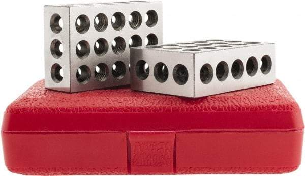 SPI - 0.0001 Squareness Per Inch, Hardened Steel, 1-2-3 Block with 23 Hole Setup Block - 3/8 - 16 Inch Tapped Hole Size, 55-60 Rc Hardness, Sold As Matched Pair - Strong Tooling