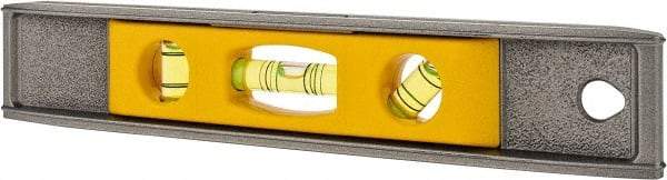 Stanley - Magnetic 9" Long 3 Vial Torpedo Level - Aluminum, Silver/Yellow, 1 45°, 1 Level & 1 Plumb Vials - Strong Tooling