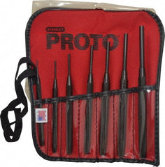 Proto - 7 Piece, 1/16 to 1/4", Pin Punch Set - Round Shank, Comes in Pouch - Strong Tooling