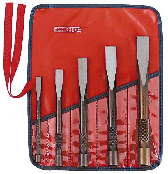 Proto - 5 Piece Cold Chisel Set - 6, 6-13/16, 7-5/8, 8-7/16 & 9-1/4" OAL, Sizes Included 3/8 to 7/8" - Strong Tooling