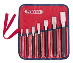 Proto - 7 Piece Cold Chisel Set - 5-1/2, 5-3/8, 5-9/16, 6, 6-3/4, 7-3/8 & 8" OAL, Sizes Included 5/16 to 7/8" - Strong Tooling