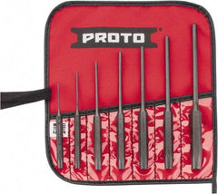 Proto - 7 Piece, 1/16 to 1/4", Pin Punch Set - Round Shank, Comes in Pouch - Strong Tooling