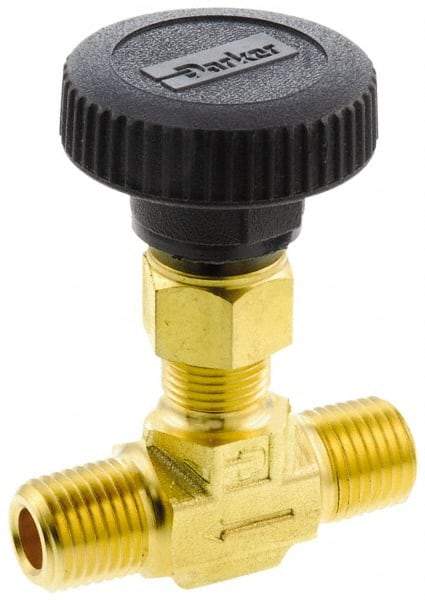 Parker - 3,000 Max psi, 3/8" Pipe, Brass, Inline Instrumentation Needle Valve - MNPT x MNPT End Connections - Strong Tooling