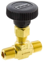 Parker - 3,000 Max psi, 3/8" Pipe, Brass, Inline Instrumentation Needle Valve - MNPT x MNPT End Connections - Strong Tooling