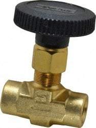 Parker - 3,000 Max psi, 1/4" Pipe, Brass, Inline Instrumentation Needle Valve - FNPT x FNPT End Connections - Strong Tooling