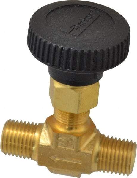 Parker - 3,000 Max psi, 1/4" Pipe, Brass, Inline Instrumentation Needle Valve - MNPT x MNPT End Connections - Strong Tooling