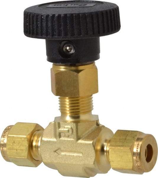 Parker - 3,000 Max psi, 1/4" Pipe, Brass, Inline Instrumentation Needle Valve - Compression x Compression CPI End Connections - Strong Tooling