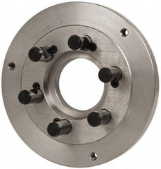 Buck Chuck Company - Adapter Back Plate for 10" Diam Self Centering Lathe Chucks - D1-6 Mount, 3-1/4" Through Hole Diam, 7.858mm ID, 10" OD, 0.985" Flange Height, Steel - Strong Tooling