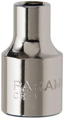 Paramount - 1/4", 3/8" Drive, Standard Hand Socket - 6 Points, 1-3/16" OAL, Steel, Chrome Finish - Strong Tooling