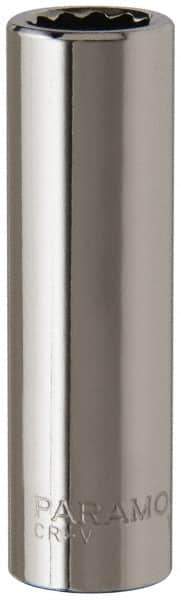 Paramount - 3/8", 1/4" Drive, Deep Hand Socket - 12 Points, 1-15/16" OAL, Steel, Chrome Finish - Strong Tooling