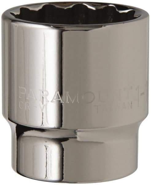 Paramount - 1-1/4", 1/2" Drive, Standard Hand Socket - 12 Points, 1-1/2" OAL, Steel, Chrome Finish - Strong Tooling