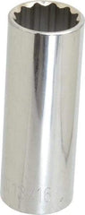 Paramount - 13/16", 1/2" Drive, Deep Hand Socket - 12 Points, 3-3/32" OAL, Steel, Chrome Finish - Strong Tooling