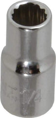 Paramount - 1/4", 1/4" Drive, Standard Hand Socket - 12 Points, 15/16" OAL, Steel, Chrome Finish - Strong Tooling