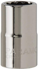 Paramount - 1/2" Drive, Standard Hand Socket - 12 Points, 1-1/2" OAL, Steel, Chrome Finish - Strong Tooling