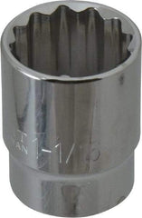 Paramount - 1-1/16", 1/2" Drive, Standard Hand Socket - 12 Points, 1-1/2" OAL, Steel, Chrome Finish - Strong Tooling