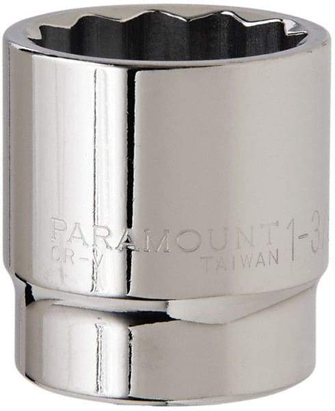 Paramount - 1-3/8", 1/2" Drive, Standard Hand Socket - 12 Points, 1-1/2" OAL, Steel, Chrome Finish - Strong Tooling