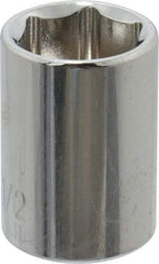 Paramount - 1/2", 1/4" Drive, Standard Hand Socket - 6 Points, 15/16" OAL, Steel, Chrome Finish - Strong Tooling