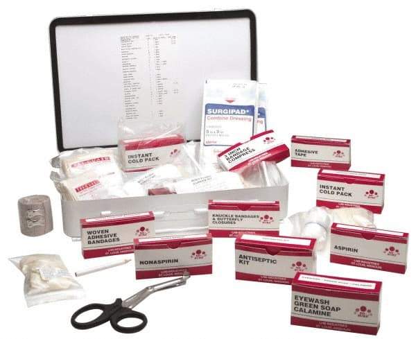 Ability One - 250 Piece, 25 Person, Full First Aid Kit - 10" Wide x 2-3/4" Deep x 14-1/2" High, Metal Case - Strong Tooling