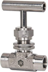 Ham-Let - 5,000 Max psi, 1/4" Pipe, 316 Grade Stainless Steel, Inline Stem Vee Instrumentation Needle Valve - FNPT x FNPT End Connections, Swaglok SS-1VF4-SH - Strong Tooling