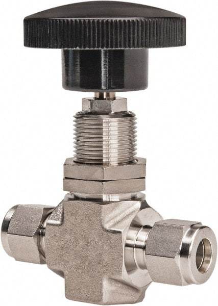 Ham-Let - 5,000 Max psi, 3/8" Pipe, 316 Grade Stainless Steel, Inline Stem Regulating Instrumentation Needle Valve - Compression x Compression End Connections - Strong Tooling