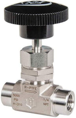 Ham-Let - 5,000 Max psi, 1/4" Pipe, 316 Grade Stainless Steel, Angled Stem Regulating Instrumentation Needle Valve - FNPT x FNPT End Connections, Swaglok SS-1RF4-A - Strong Tooling