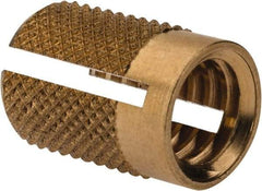 E-Z LOK - 5/16-18 UNC Brass Flush Press Fit Threaded Insert for Plastic - 9/16" OAL, 0.389" Insert Diam, 3/8" Hole Diam, 3/8" Drill - Strong Tooling