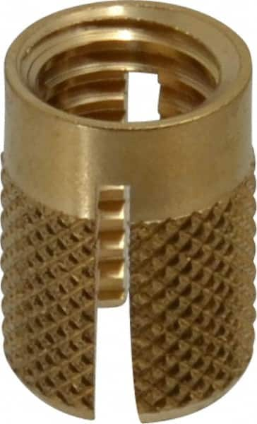 E-Z LOK - 3/8-16 UNC Brass Flush Press Fit Threaded Insert for Plastic - 5/8" OAL, 0.451" Insert Diam, 7/16" Hole Diam, 7/16" Drill - Strong Tooling