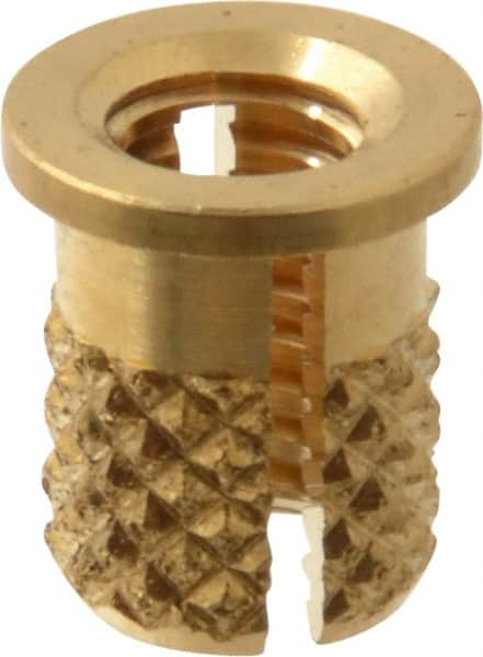 E-Z LOK - #8-32 UNC Brass Flanged Press Fit Threaded Insert for Plastic - 5/16" OAL, 0.23" Insert Diam, 7/32" Hole Diam, 7/32" Drill - Strong Tooling