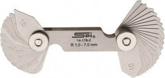 SPI - 34 Piece, 1 to 7 mm Radius, Stainless Steel Radius Gage Set - Style B, 0.25 mm Graduation - Strong Tooling