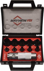 Mayhew - 11 Piece, 1/8 to 3/4", Hollow Punch Set - Round Shank, Alloy Steel, Comes in Plastic Case - Strong Tooling