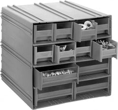 Quantum Storage - 14 Bin Interlocking Storage Cabinets - 11-3/4 Inch Overall Width x 11-3/8 Inch Overall Depth x 11 Inch Overall Height, Gray High Impact Polystyrene Bins - Strong Tooling