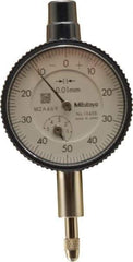 Mitutoyo - 5mm Range, 0-50 Dial Reading, 0.01mm Graduation Dial Drop Indicator - 40mm Dial, 1mm Range per Revolution, 0.013mm Accuracy, Revolution Counter - Strong Tooling