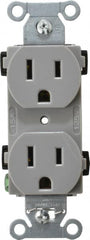 Hubbell Wiring Device-Kellems - 125 VAC, 15 Amp, 5-15R NEMA Configuration, Gray, Specification Grade, Self Grounding Duplex Receptacle - 1 Phase, 2 Poles, 3 Wire, Flush Mount - Strong Tooling