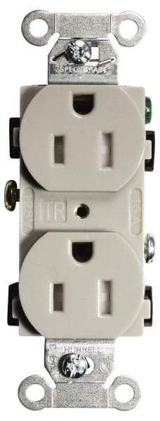 Hubbell Wiring Device-Kellems - 125 VAC, 15 Amp, 5-15R NEMA Configuration, Gray, Specification Grade, Self Grounding Duplex Receptacle - 1 Phase, 2 Poles, 3 Wire, Flush Mount, Tamper Resistant - Strong Tooling