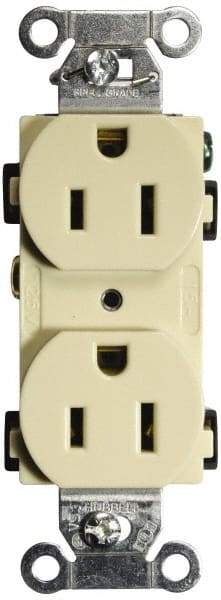 Hubbell Wiring Device-Kellems - 125 VAC, 15 Amp, 5-15R NEMA Configuration, Ivory, Specification Grade, Self Grounding Duplex Receptacle - 1 Phase, 2 Poles, 3 Wire, Flush Mount - Strong Tooling