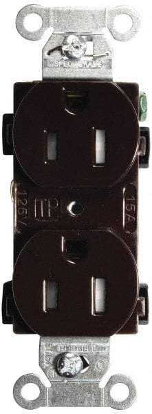 Hubbell Wiring Device-Kellems - 125 VAC, 15 Amp, 5-15R NEMA Configuration, Brown, Specification Grade, Self Grounding Duplex Receptacle - 1 Phase, 2 Poles, 3 Wire, Flush Mount, Tamper Resistant - Strong Tooling