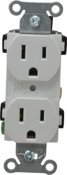 Hubbell Wiring Device-Kellems - 125 VAC, 15 Amp, 5-15R NEMA Configuration, White, Specification Grade, Self Grounding Duplex Receptacle - 1 Phase, 2 Poles, 3 Wire, Flush Mount - Strong Tooling