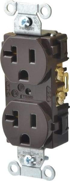 Hubbell Wiring Device-Kellems - 125 VAC, 20 Amp, 5-20R NEMA Configuration, Brown, Specification Grade, Self Grounding Duplex Receptacle - 1 Phase, 2 Poles, 3 Wire, Flush Mount - Strong Tooling