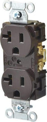 Hubbell Wiring Device-Kellems - 125 VAC, 20 Amp, 5-20R NEMA Configuration, Brown, Specification Grade, Self Grounding Duplex Receptacle - 1 Phase, 2 Poles, 3 Wire, Flush Mount - Strong Tooling