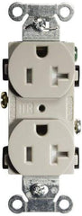 Hubbell Wiring Device-Kellems - 125 VAC, 20 Amp, 5-20R NEMA Configuration, Gray, Specification Grade, Self Grounding Duplex Receptacle - 1 Phase, 2 Poles, 3 Wire, Flush Mount, Tamper Resistant - Strong Tooling