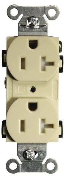 Hubbell Wiring Device-Kellems - 125 VAC, 20 Amp, 5-20R NEMA Configuration, Ivory, Specification Grade, Self Grounding Duplex Receptacle - 1 Phase, 2 Poles, 3 Wire, Flush Mount, Tamper Resistant - Strong Tooling