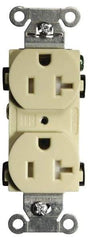 Hubbell Wiring Device-Kellems - 125 VAC, 20 Amp, 5-20R NEMA Configuration, Ivory, Specification Grade, Self Grounding Duplex Receptacle - 1 Phase, 2 Poles, 3 Wire, Flush Mount, Tamper Resistant - Strong Tooling