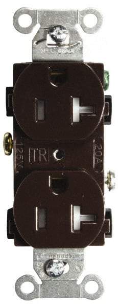 Hubbell Wiring Device-Kellems - 125 VAC, 20 Amp, 5-20R NEMA Configuration, Brown, Specification Grade, Self Grounding Duplex Receptacle - 1 Phase, 2 Poles, 3 Wire, Flush Mount, Tamper Resistant - Strong Tooling