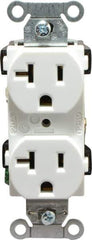 Hubbell Wiring Device-Kellems - 125 VAC, 20 Amp, 5-20R NEMA Configuration, White, Specification Grade, Self Grounding Duplex Receptacle - 1 Phase, 2 Poles, 3 Wire, Flush Mount - Strong Tooling